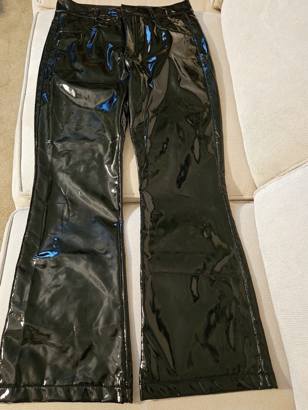 Chiara Biasi for Shop Art Black Vinyl Patent Leather Flare Pants Star Button S